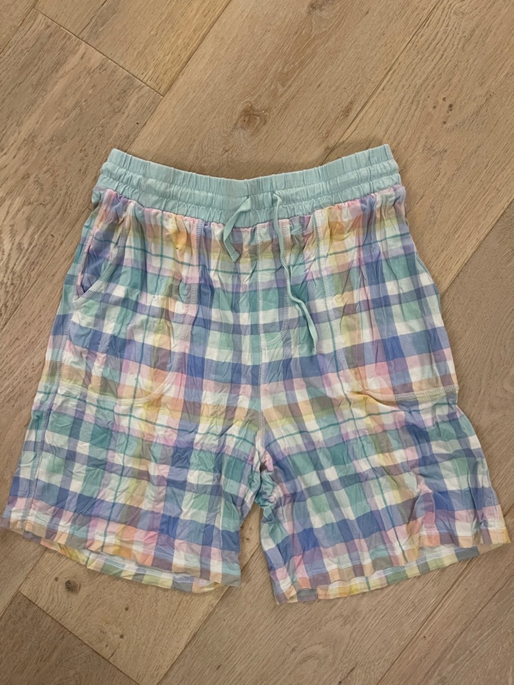 Pastel Plaid Sleep Shorts - Mint Multicolor